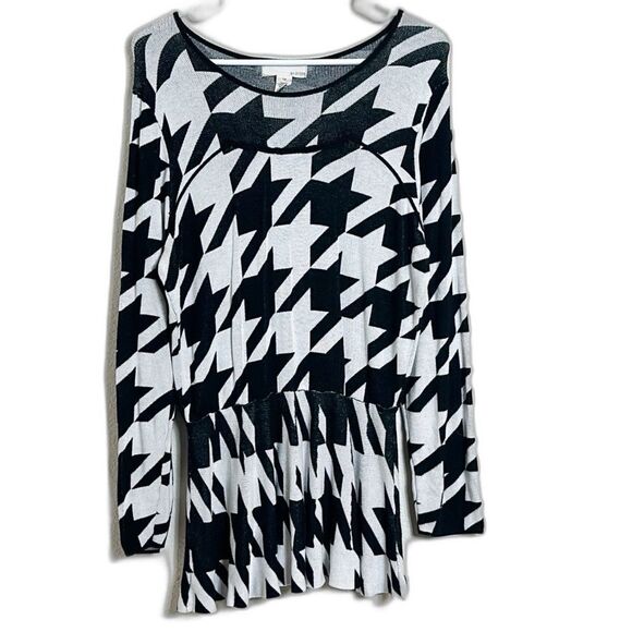 Anthropologie By design houndstooth peplum/drop waist scoop neck sweater1X 24A - Picture 1 of 7